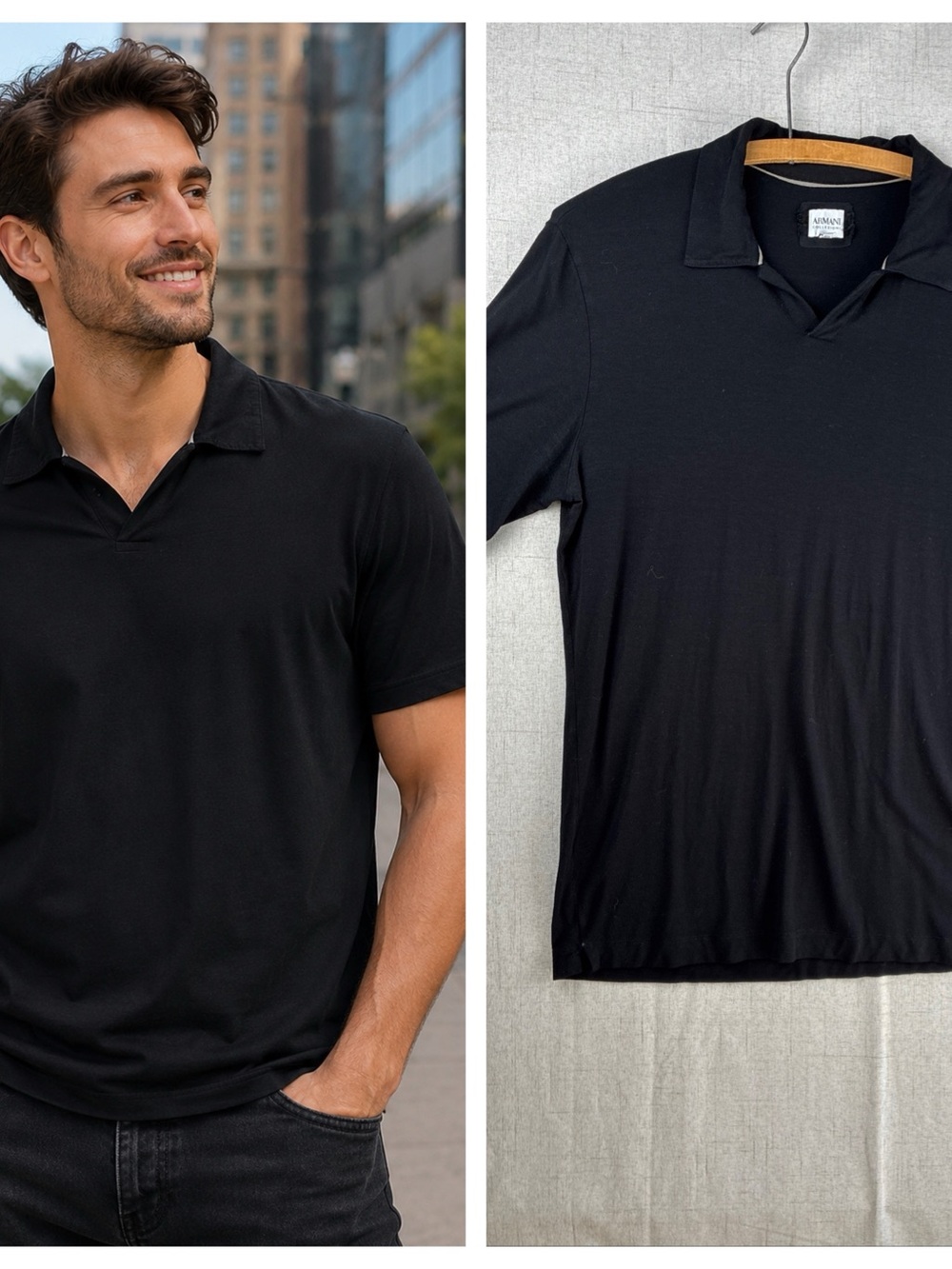 Armani Collezioni Mens Polo Shirt Black Lightweight Short Sleeve M Casual Italy